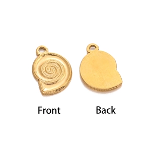 Front and back views of a golden stainless steel shell pendant for DIY jewelry making
