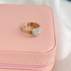 Heart Rings For Women Stainless Steel Tri Color Intertwined Pavé Rhinestone Elegant Minimalist Light Luxury Jewelry
