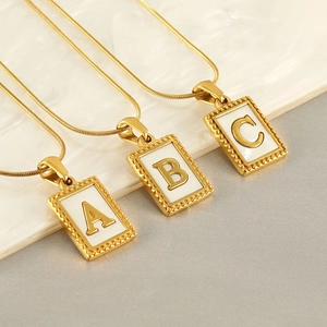 Gold stainless steel snake chain with rectangular initial pendants A B and C