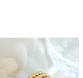 Macro shot of gold oval pearl jewelry set with intricate rope texture and high finish