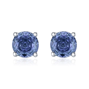 Elegant 925 sterling silver stud earrings featuring purple round-cut tanzanite gemstones