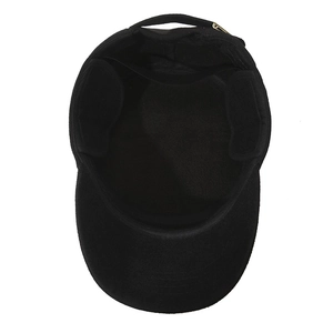 Men's winter flat top military hat in black with ear flaps and metal adjustment buckle