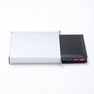 Business PU leather sticky note box set in black with colorful dividers and gift box