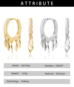 Detailed specs of 925 silver rhombic tassel earrings in gold and silver finish
