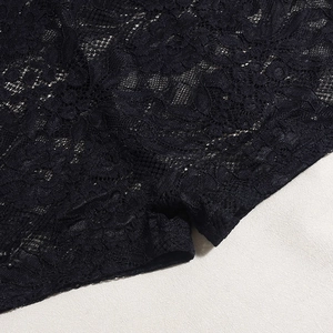 Close-up of intricate black floral lace fabric showing semi-transparent texture and patterns