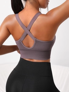 Women Seamless Knitted Sports Bra Top Quick Dry Breathable Crisscross Back Yoga Fitness Running Gym Bra