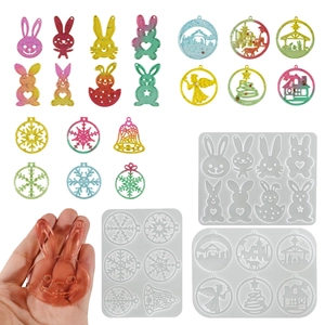 Silicone Mold For Resin DIY Christmas Easter Bunny Snowflake Hanging Pendant Handmade Crafting Tool