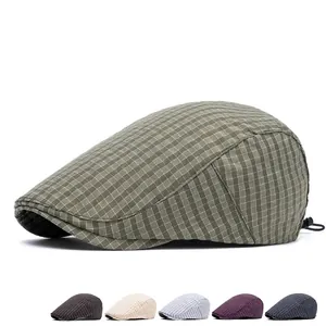 British style plaid flat cap for men and women with adjustable drawstring back