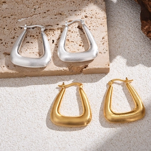 Minimalist Brushed Metal U-Shaped Hoop Earrings For Women Cold Style Geometric Gold Silver Plated Jewelry Accessories