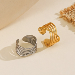 Minimalist multi-layer crisscross open rings in gold and silver stainless steel finish