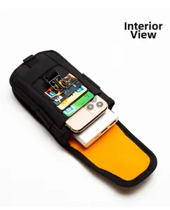 Tactical waist bag detail showing bright orange interior with phone and card slots