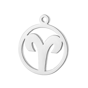 Polished silver stainless steel Aries zodiac pendant necklace with hollow sign design