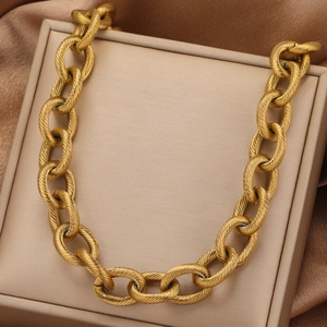 13mm gold stainless steel chunky chain necklace with twisted rope texture links