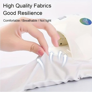 Detail showing the stretchable and breathable fabric of white UV nail protection gloves