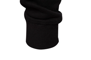 Detailed macro view of black sweatshirt ribbed knit cuff with high-quality stitching