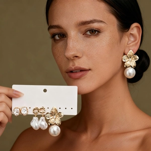 Elegant Flower Heart Imitation Artificial Pearl Earrings Alloy Rhinestone With Silver Earring Post Retro Style For Women