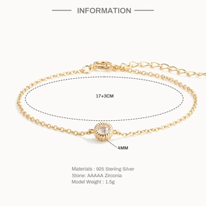 Detailed size specifications of 925 silver bracelet with 4mm AAAAA zircon stone