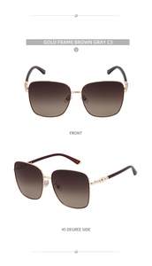 Front- und Seitenansicht der quadratischen Goldbrille mit braun-grauen Verlaufsgläsern