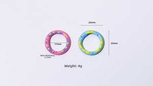 Polka dot pattern spring rings 25mm in pink and blue for DIY keychain accessories