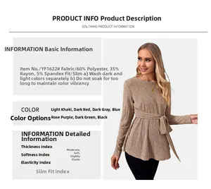 Detail of maternity ribbed knit sweater with waist belt and technical material specs