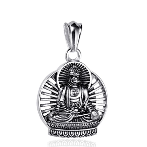 Silver Buddha pendant necklace with radiant sunburst back for hip hop fashion style