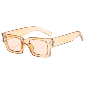 Retro square thick frame sunglasses in champagne amber finish shown from a 45-degree angle
