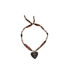 Vintage leopard print choker necklace with black heart and rhinestone cross pendant