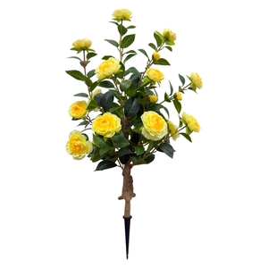 Artificial yellow rose plant with realistic blooms and buds for garden landscape decoration