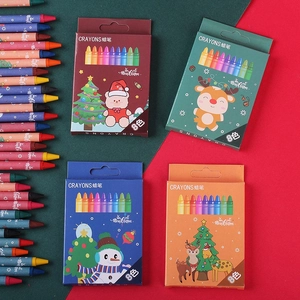 Detail of 8-color Christmas crayon set in festive bear and reindeer themed boxes