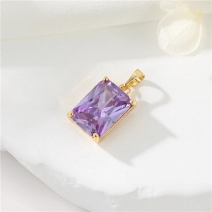 Rectangle purple gemstone pendant in 14K gold-plated copper for DIY jewelry making