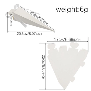 White heart-shaped cone candy box with ribbon holes for wedding party gift favors