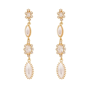French vintage oval pearl earrings with zircon tassels and gold plated silver needles