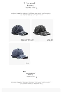 Close-up of vintage washed denim baseball cap with distressed brim and Colorful embroidery