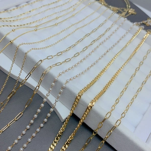 18K gold plated copper chain set with pearl and paperclip designs for DIY jewelry