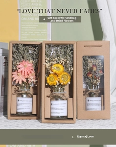 Three-piece dried flower glass bottles in a kraft gift box for home decor
