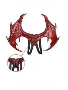 Detailed view of red dragon wing textures and elastic back straps for Halloween cosplay
