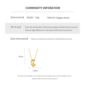 Size specifications for 18k gold plated flower necklace with zircon clover pendant detail