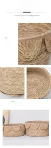Detail of hand-woven seagrass basket with wavy petal edges and natural fiber texture