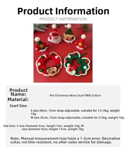 Detailed size chart for handmade knitted Christmas pet collars and hats in S and M sizes