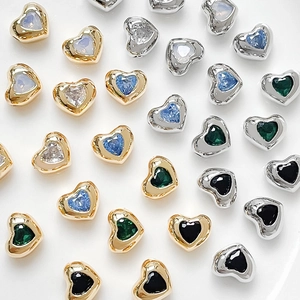 18k gold plated heart spacer beads with colorful zircon for DIY jewelry making