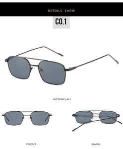 Vues détaillées multi-angles de lunettes de soleil carrées vintage avec double pont