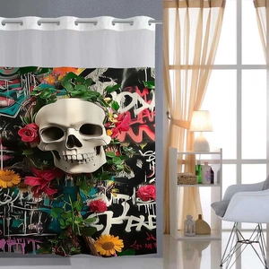 Halloween Douchegordijn Waterdicht Polyester Gothisch Schedel Patroon Afneembare Voering Haakvrije Ring Voor Badkamer