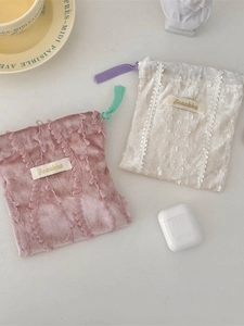 Elegant velvet drawstring storage bags with lace trim in pink purple and cream white