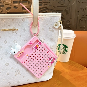 Creative pink cat magnetic steel ball drawing board keychain for school bag decoration