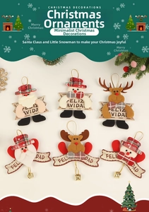 Detailed set of Christmas fabric ornaments with Santa, Snowmen and Reindeer cartoon figures