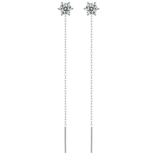Minimalist S925 silver long tassel threader earrings with six-prong white moissanite stone