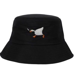 Funny Goose With Knife Embroidery Cotton Twill Bucket Hat Summer Sun Protection Wide Brim Casual Chic Outdoor Sun Cap