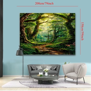 Detail view of 200x150cm forest tapestry showing scenic woodland trail for wall decor