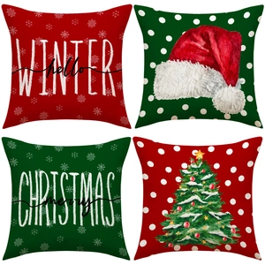 Christmas Cushion Covers Linen Decorative Pillowcases Winter Snowflake Tree Print For Sofa Living Room Festive Home Decor