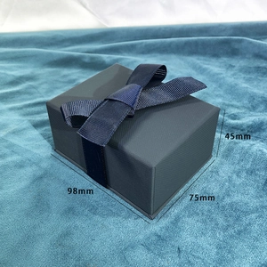 Navy blue jewelry gift box with ribbon bow for rings and necklaces, 98x75x45mm